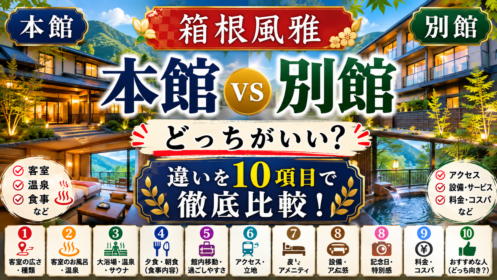 箱根風雅の本館と別館の違いは？どっちがいいか客室・温泉・食事など10項目で徹底比較！