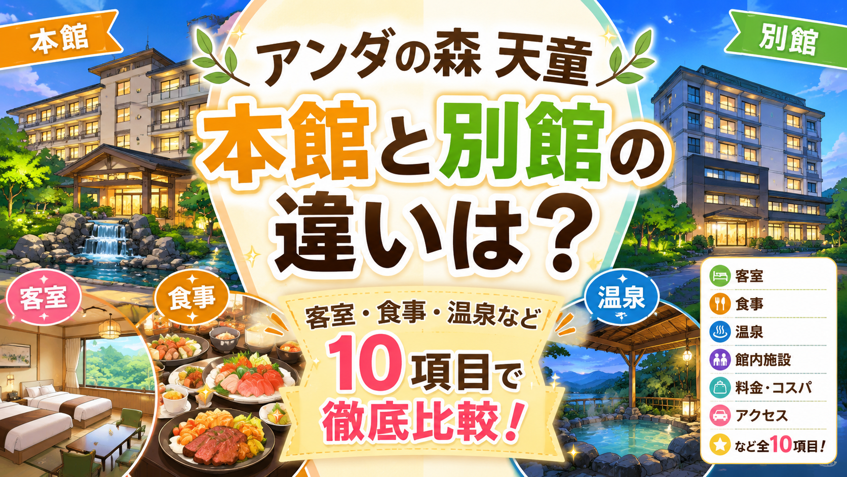 アンダの森 天童の本館と別館の違いは？どっちがいいか客室・食事・温泉など10項目で徹底比較！