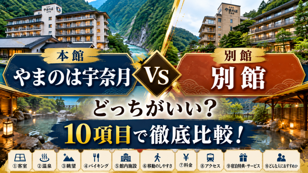 やまのは宇奈月の本館と別館の違いは?どっちがいいか客室・温泉・バイキングなど10項目で徹底比較!