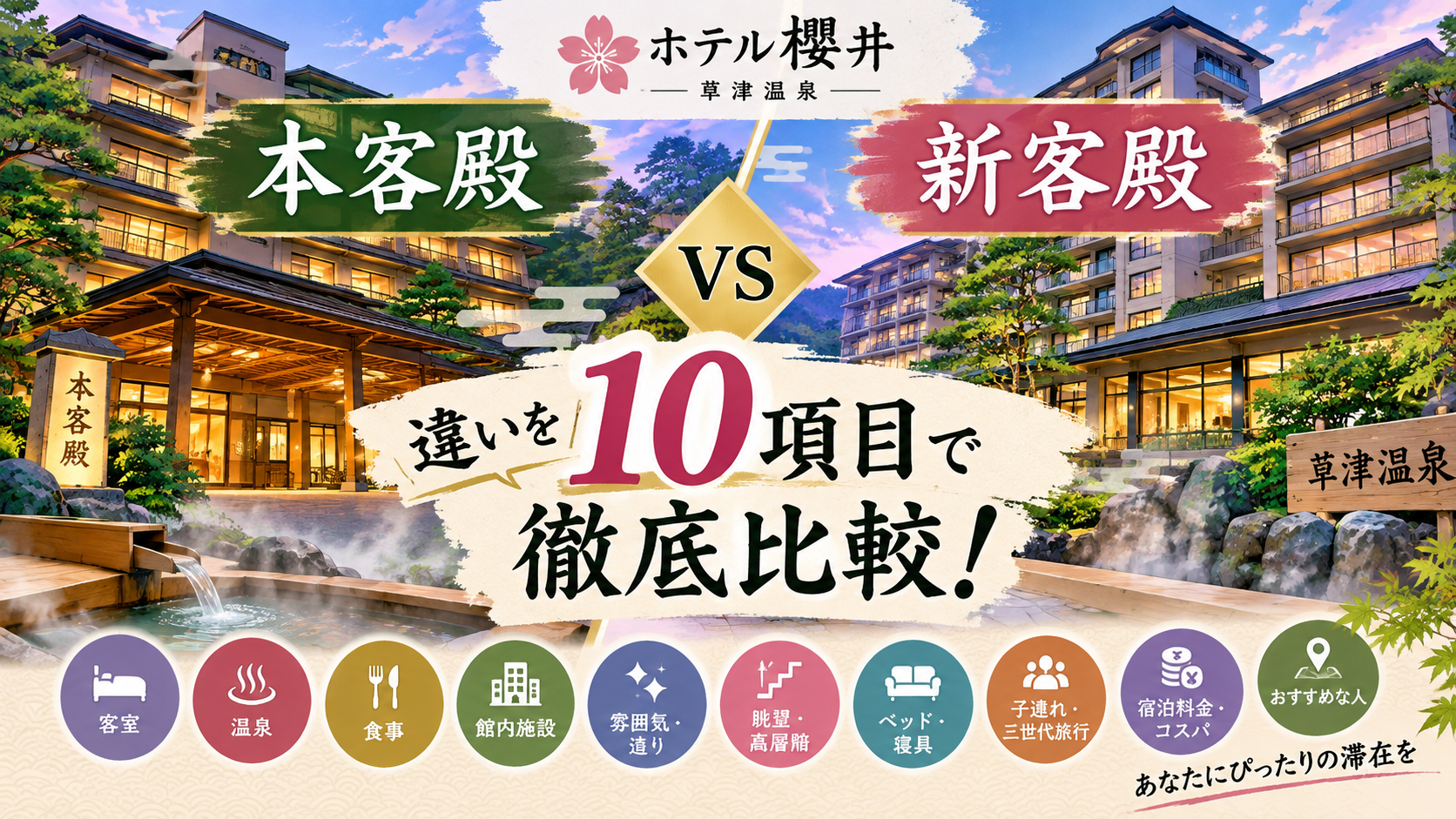 ホテル櫻井の本客殿と新客殿の違いは？どっちがいいか客室・温泉・食事など10項目で徹底比較！