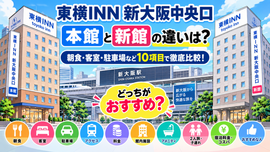東横INN新大阪中央口本館と新館の違いは?どっちがいいか朝食・客室・駐車場など10項目で徹底比較!