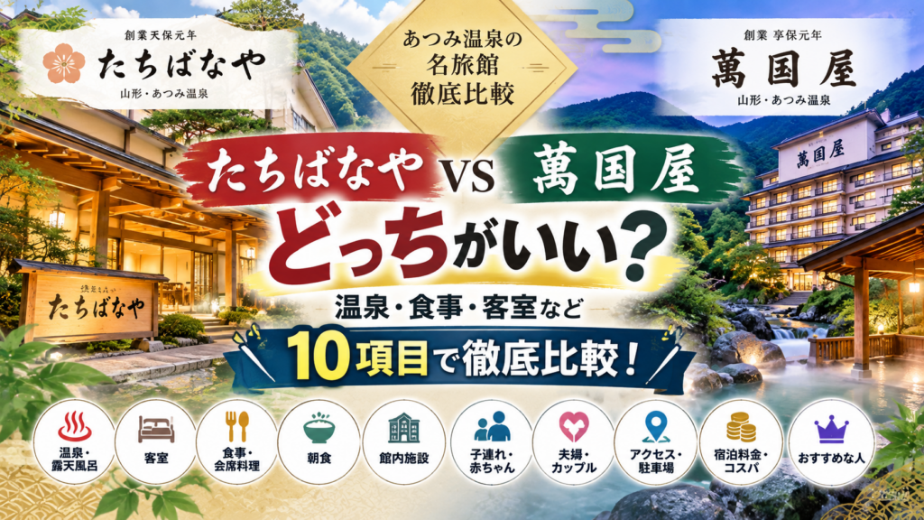 たちばなやと萬国屋の違いは?どっちがいいか温泉・食事・客室など10項目で徹底比較!
