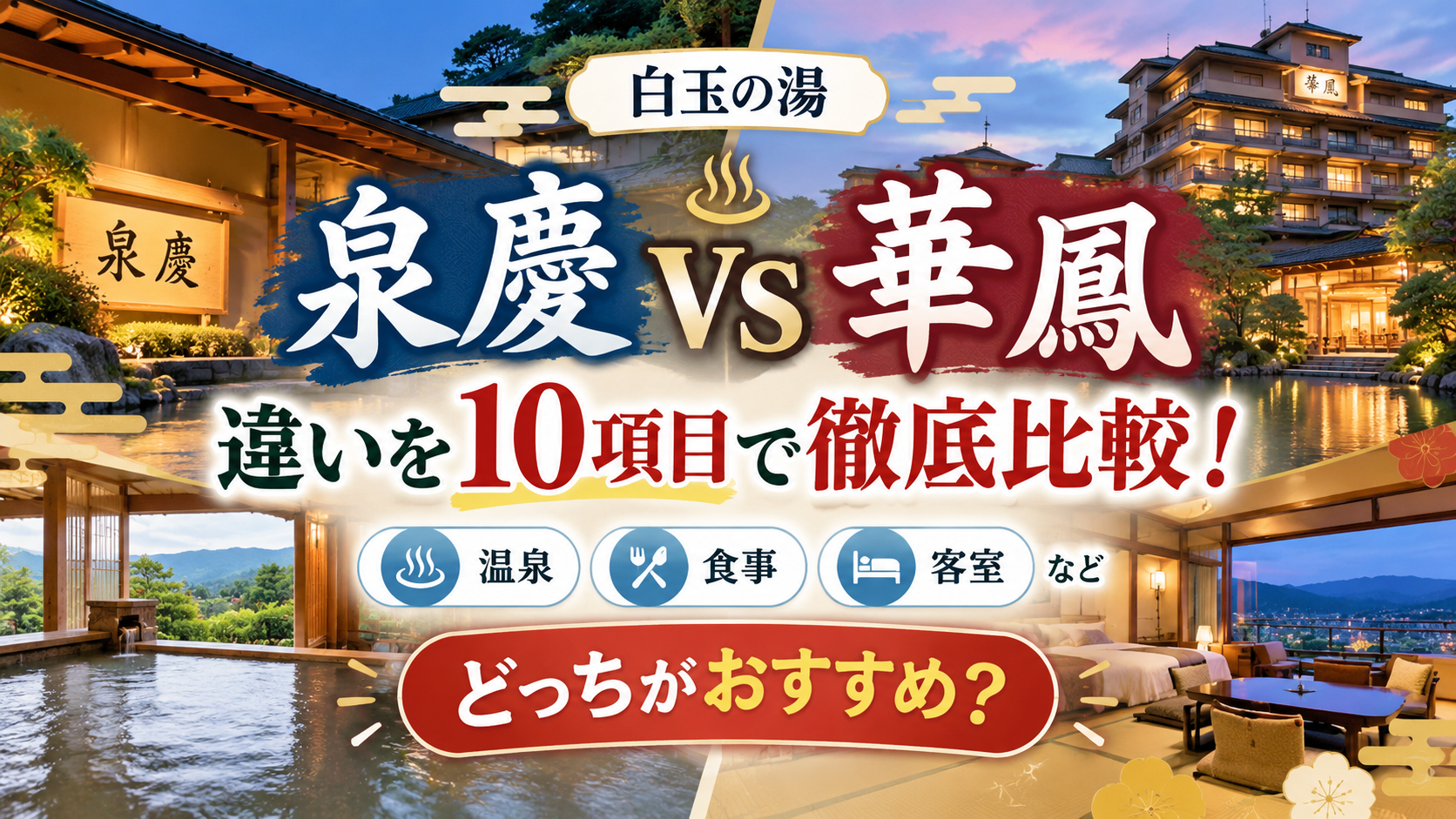 白玉の湯 泉慶と華鳳の違いは？どっちがいいか温泉・食事・客室など10項目で徹底比較！