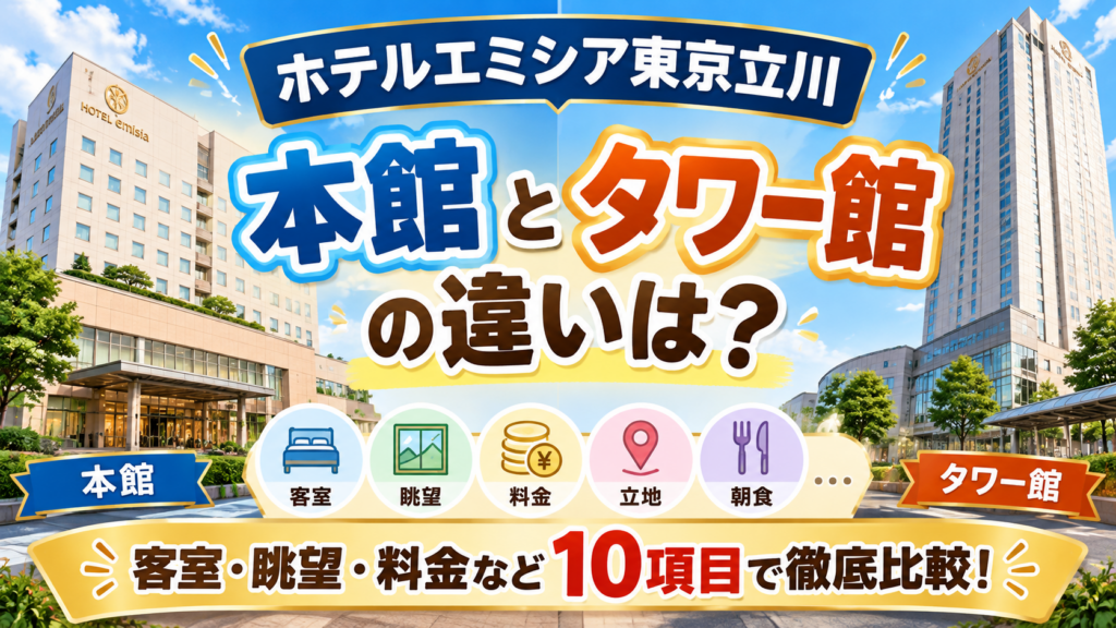 ホテルエミシア東京立川 本館とタワー館の違いは?客室・眺望・料金など10項目で徹底比較!